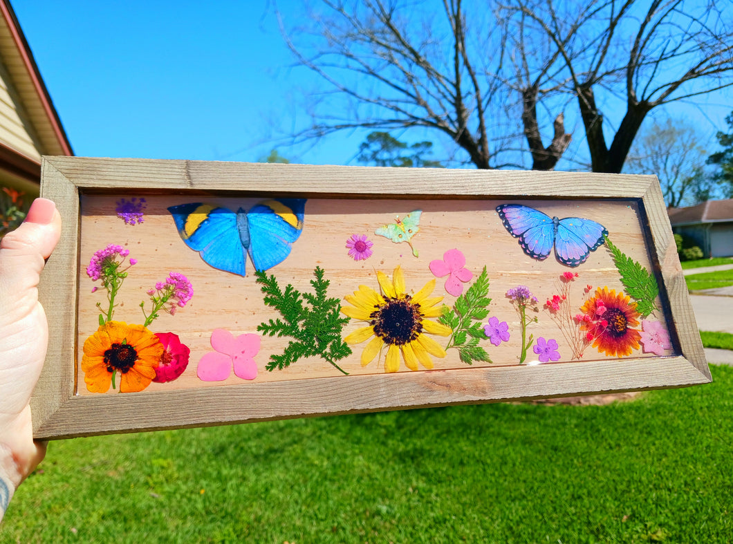 Wooden floral butterfly resin wall hanging